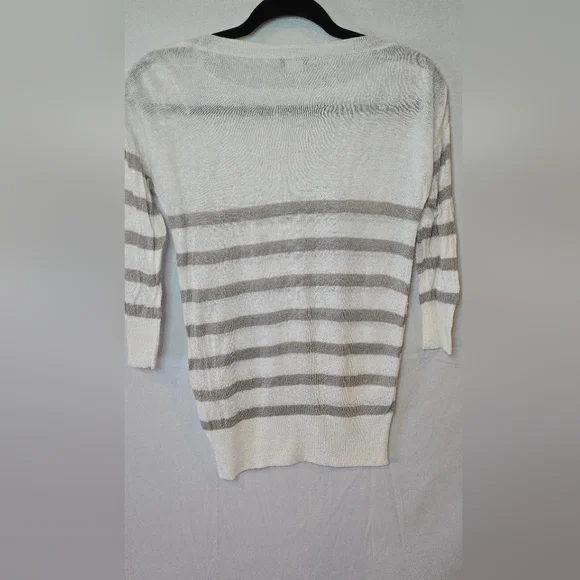 J. Crew Women's XS Linen White/Gray Striped Sweater - Picture 5 of 5